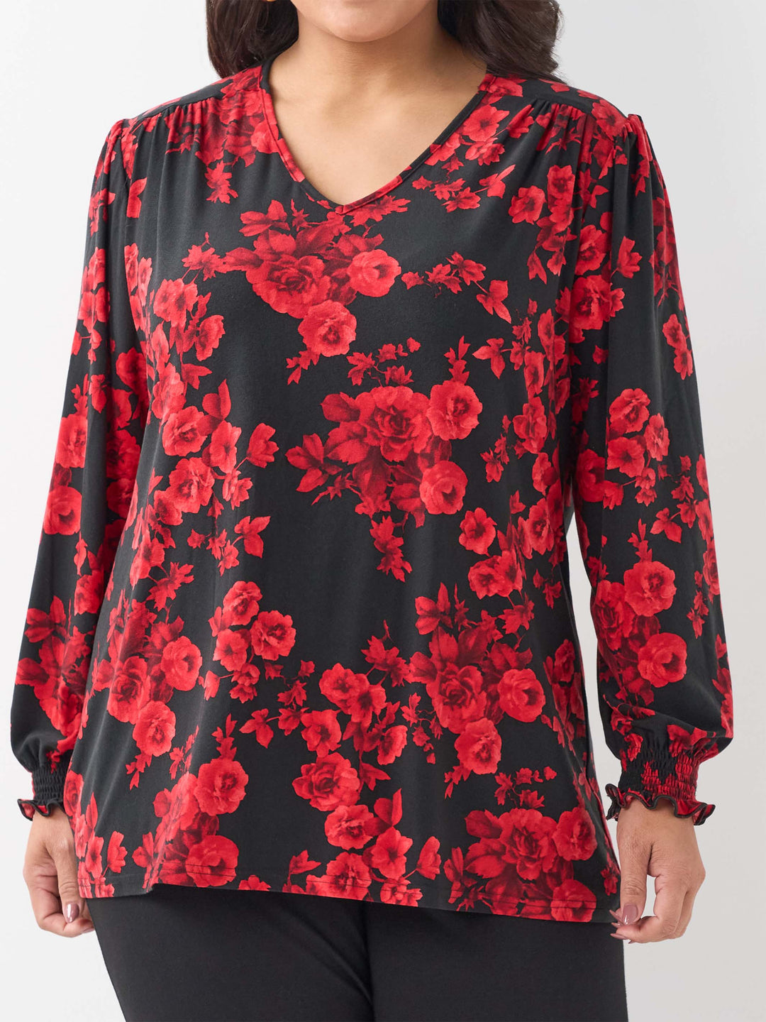 Shirred Cuff Stretch Top - Rose Garden