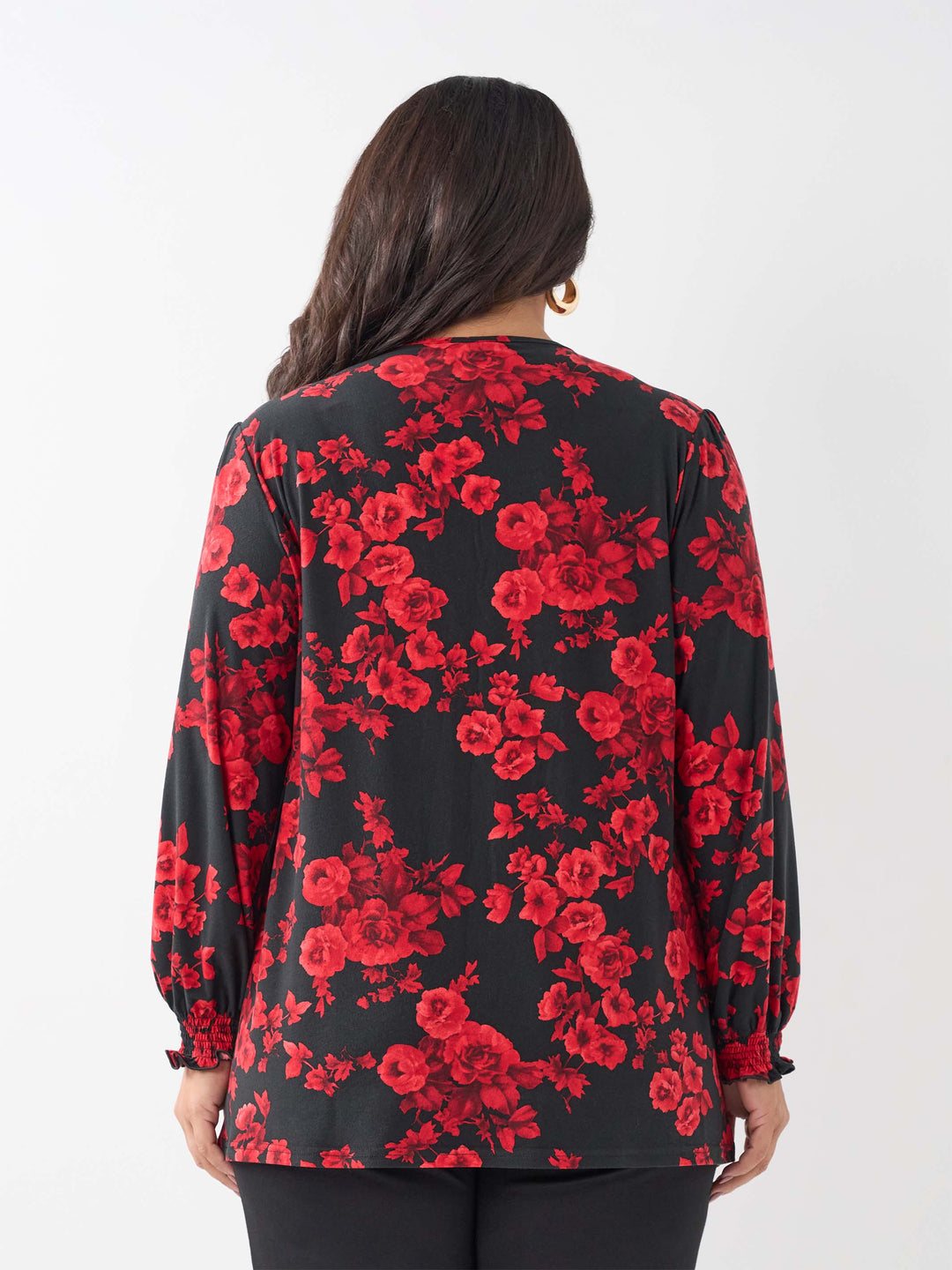 Shirred Cuff Stretch Top - Rose Garden