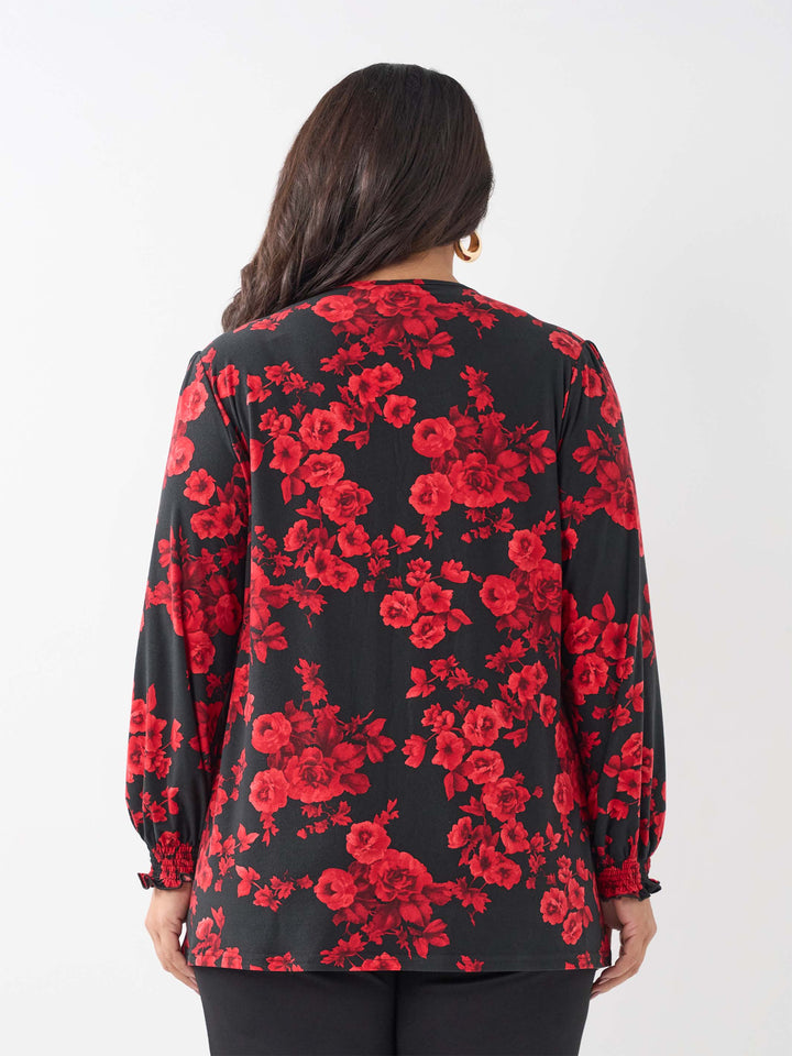 Shirred Cuff Stretch Top - Rose Garden