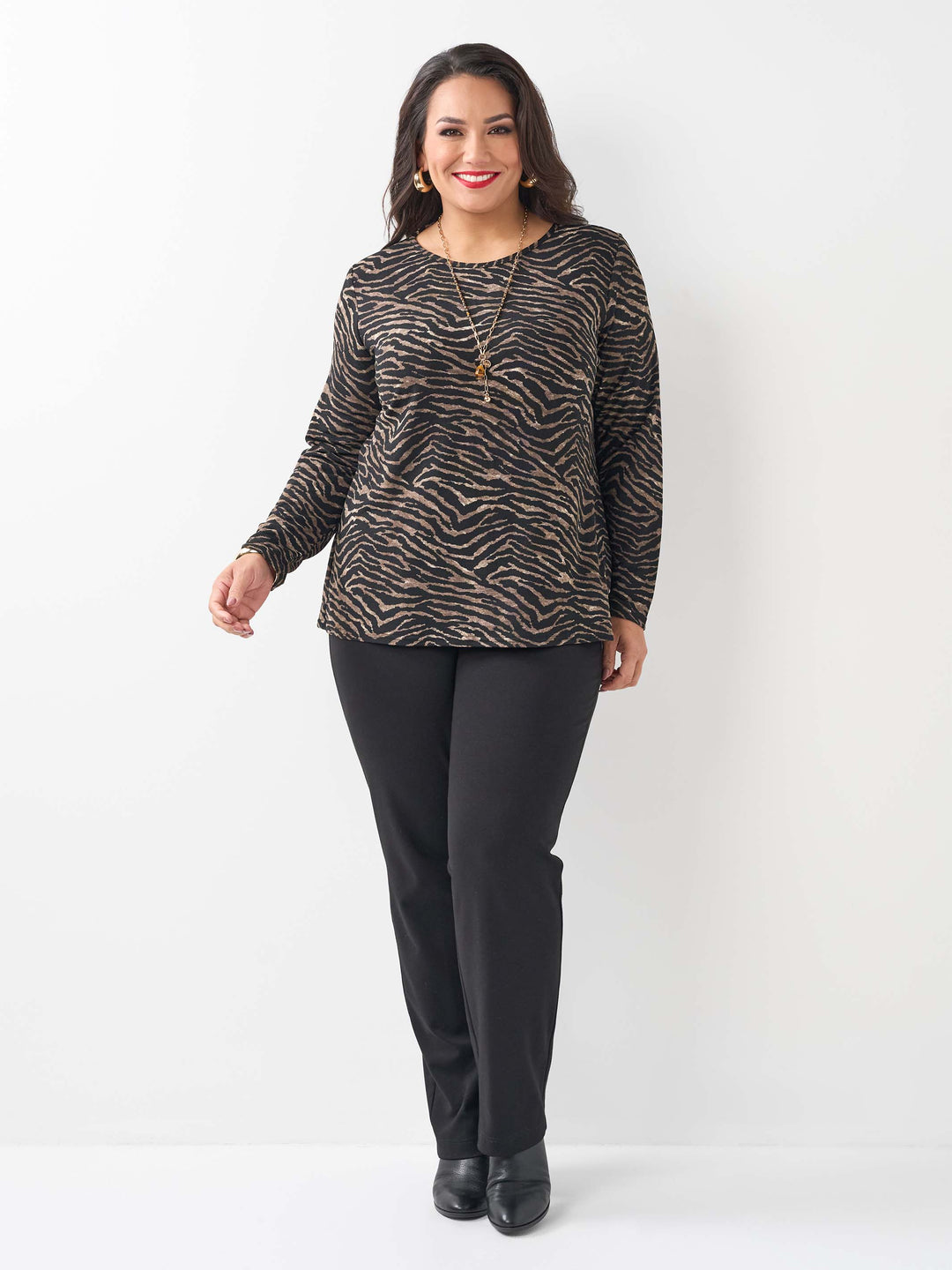 Printed Long Sleeve Basic Top - Wild Tiger
