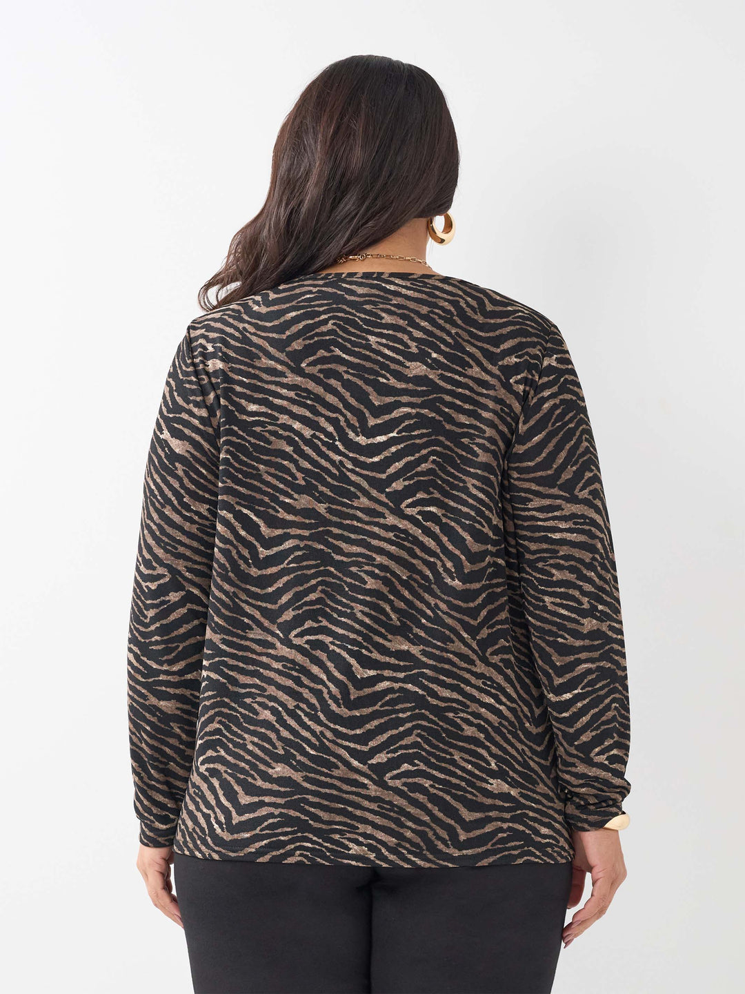 Printed Long Sleeve Basic Top - Wild Tiger