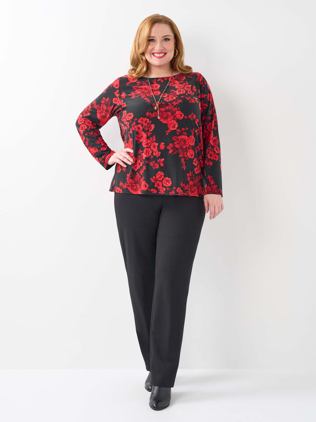 Printed Long Sleeve Basic Top - Rose Garden