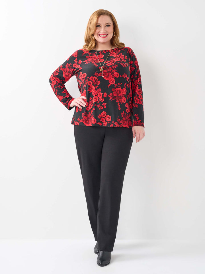 Printed Long Sleeve Basic Top - Rose Garden