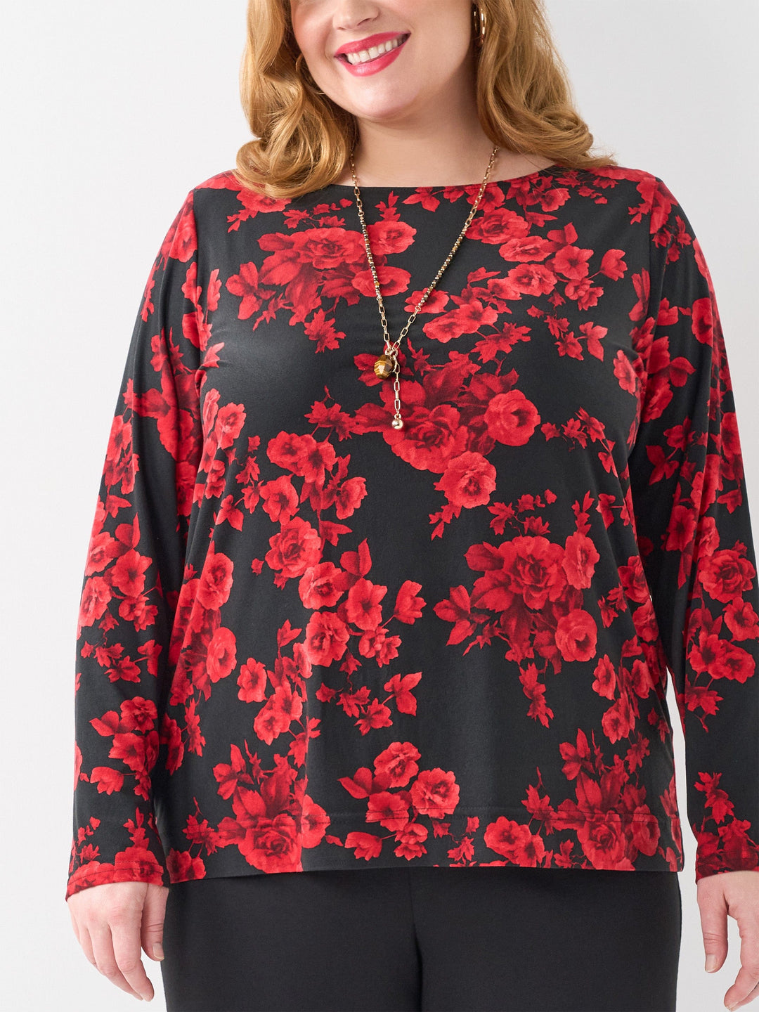 Printed Long Sleeve Basic Top - Rose Garden