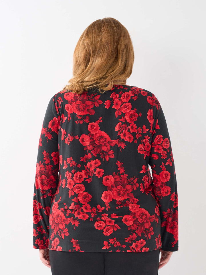 Printed Long Sleeve Basic Top - Rose Garden