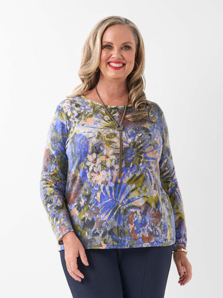 Printed Long Sleeve Basic Top - Autumn Array