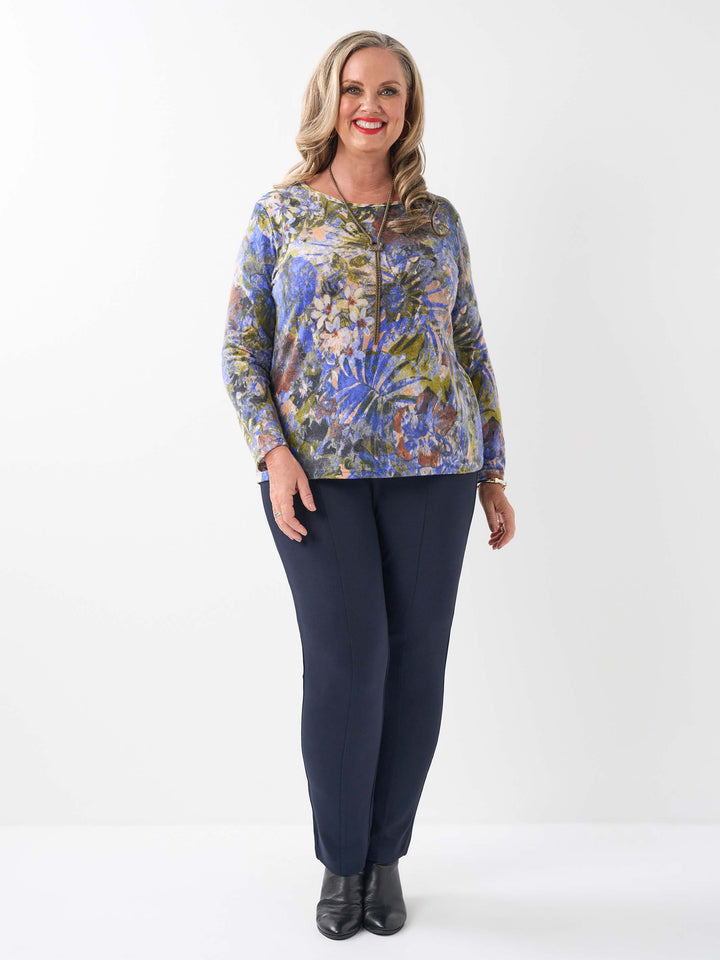 Printed Long Sleeve Basic Top - Autumn Array
