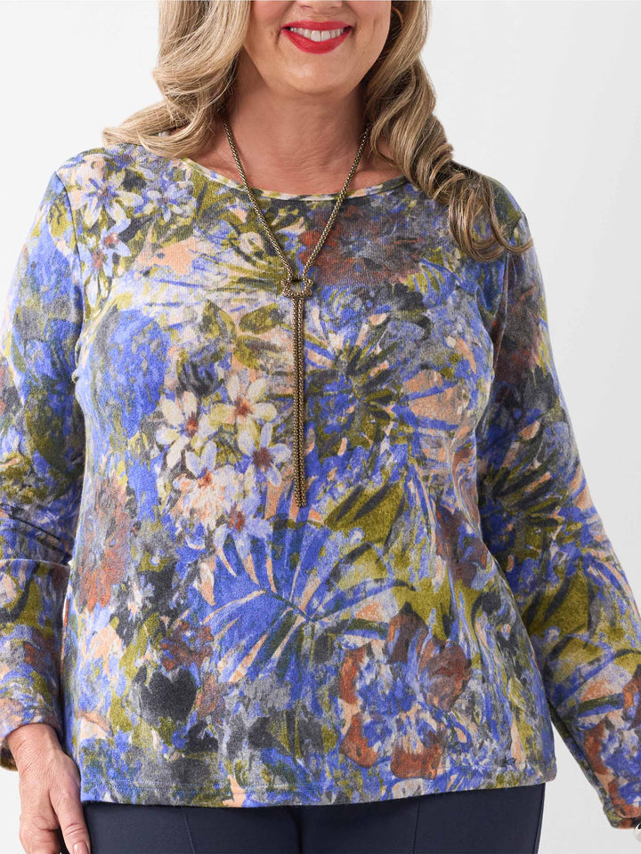 Printed Long Sleeve Basic Top - Autumn Array