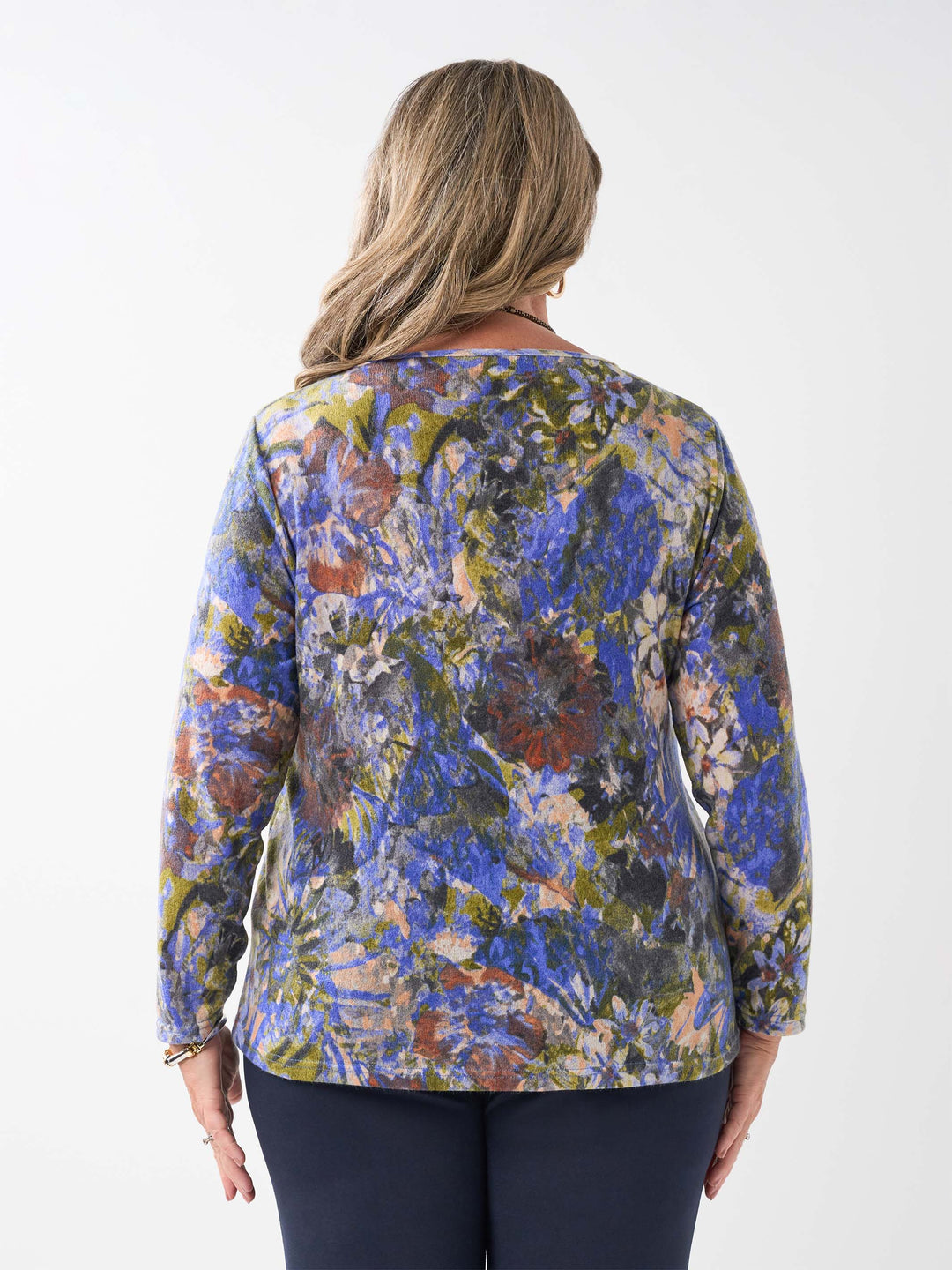 Printed Long Sleeve Basic Top - Autumn Array