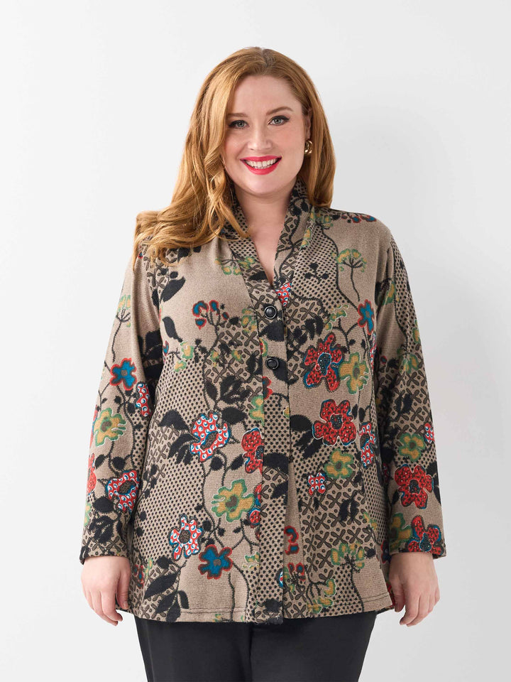 V-Neck 2 Button Top - Abstract Orient