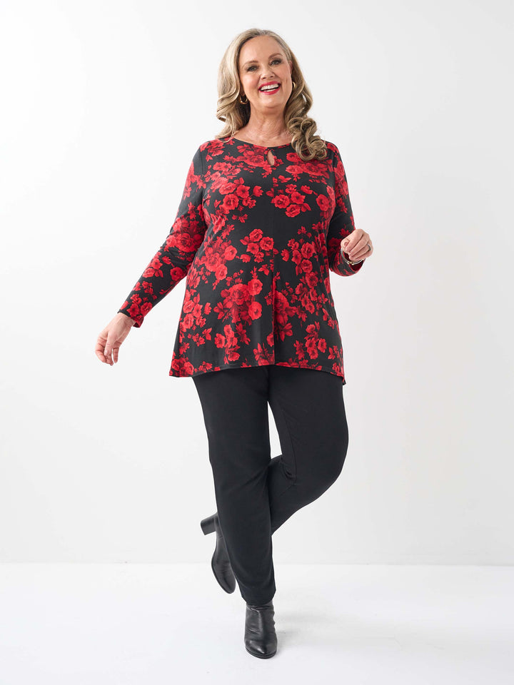 Keyhole Jersey Top - Rose Garden