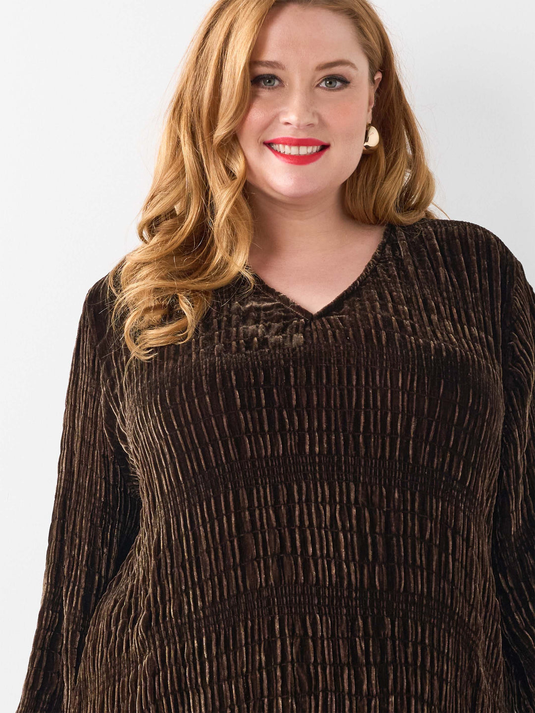 Ruched Velvet Evening Top - Coffee
