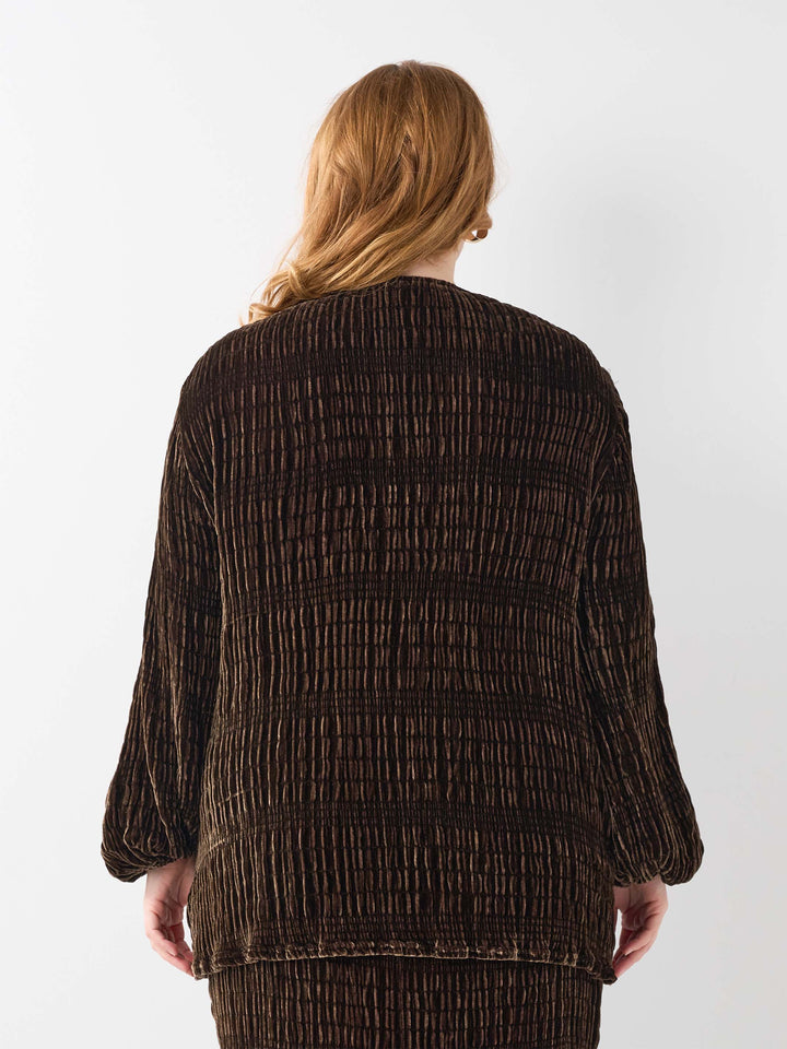 Ruched Velvet Evening Top - Coffee