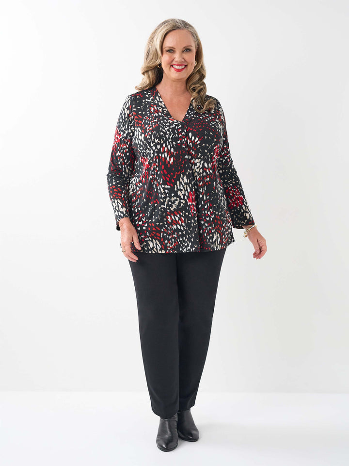 Printed V-Neck Band Top - Red Zesty