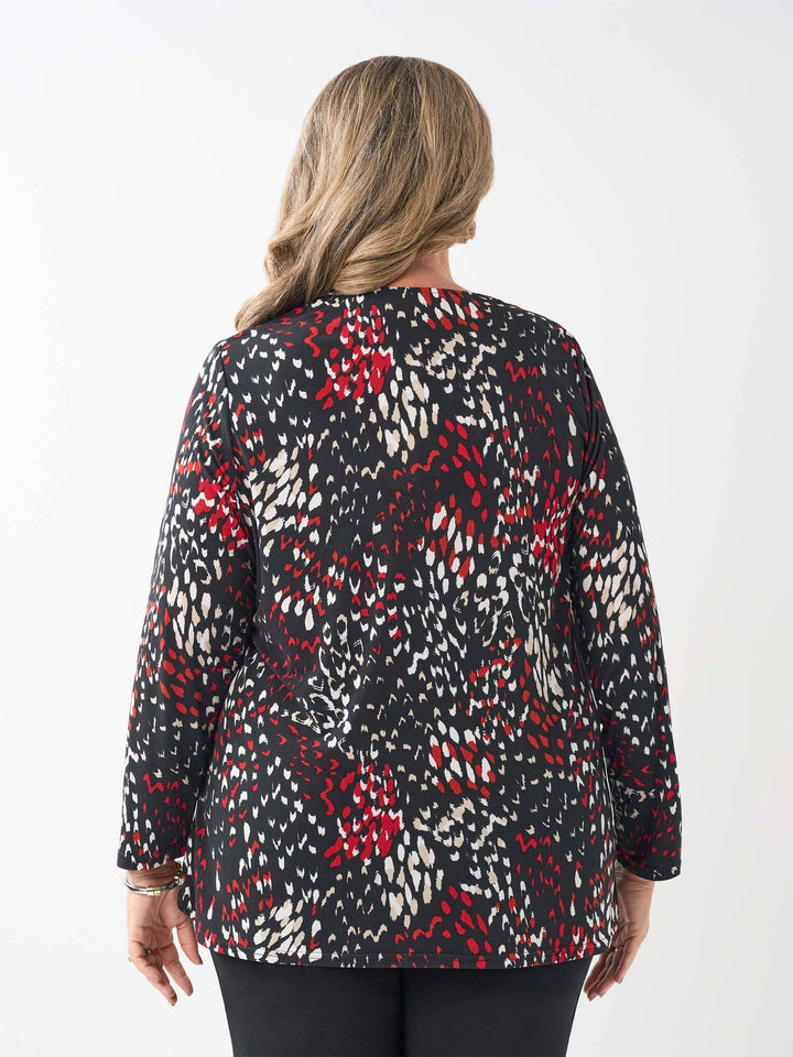 Printed V-Neck Band Top - Red Zesty