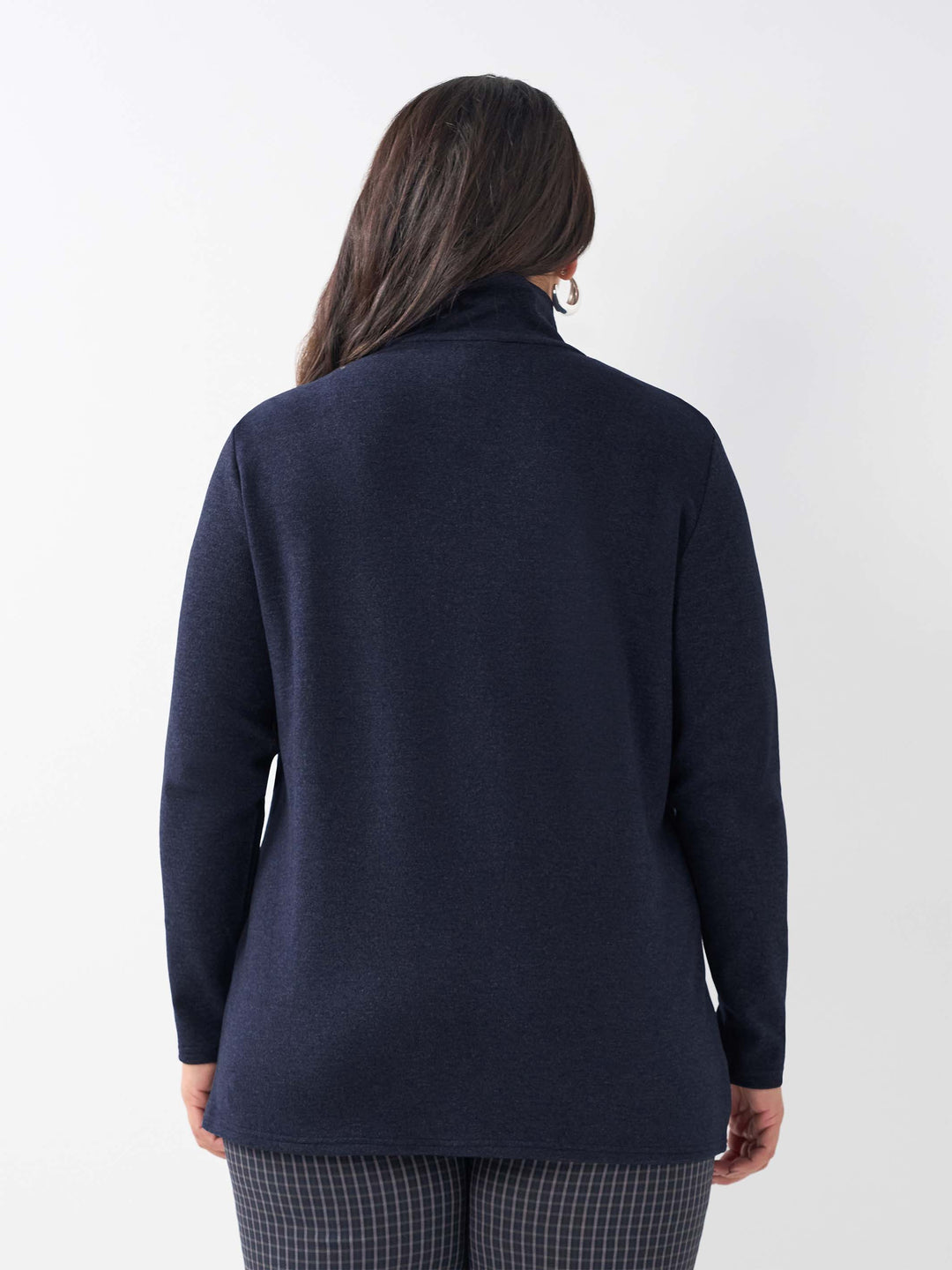 Warm Rib Cross Neck Knit Top - Navy