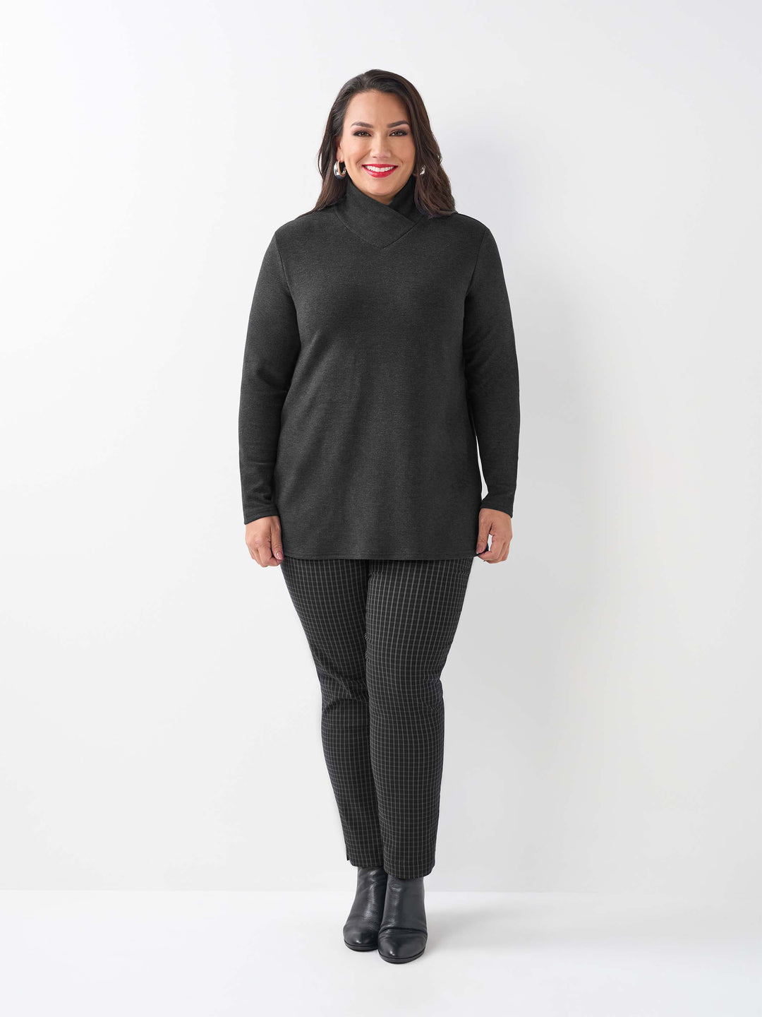 Warm Rib Cross Neck Knit Top - Black