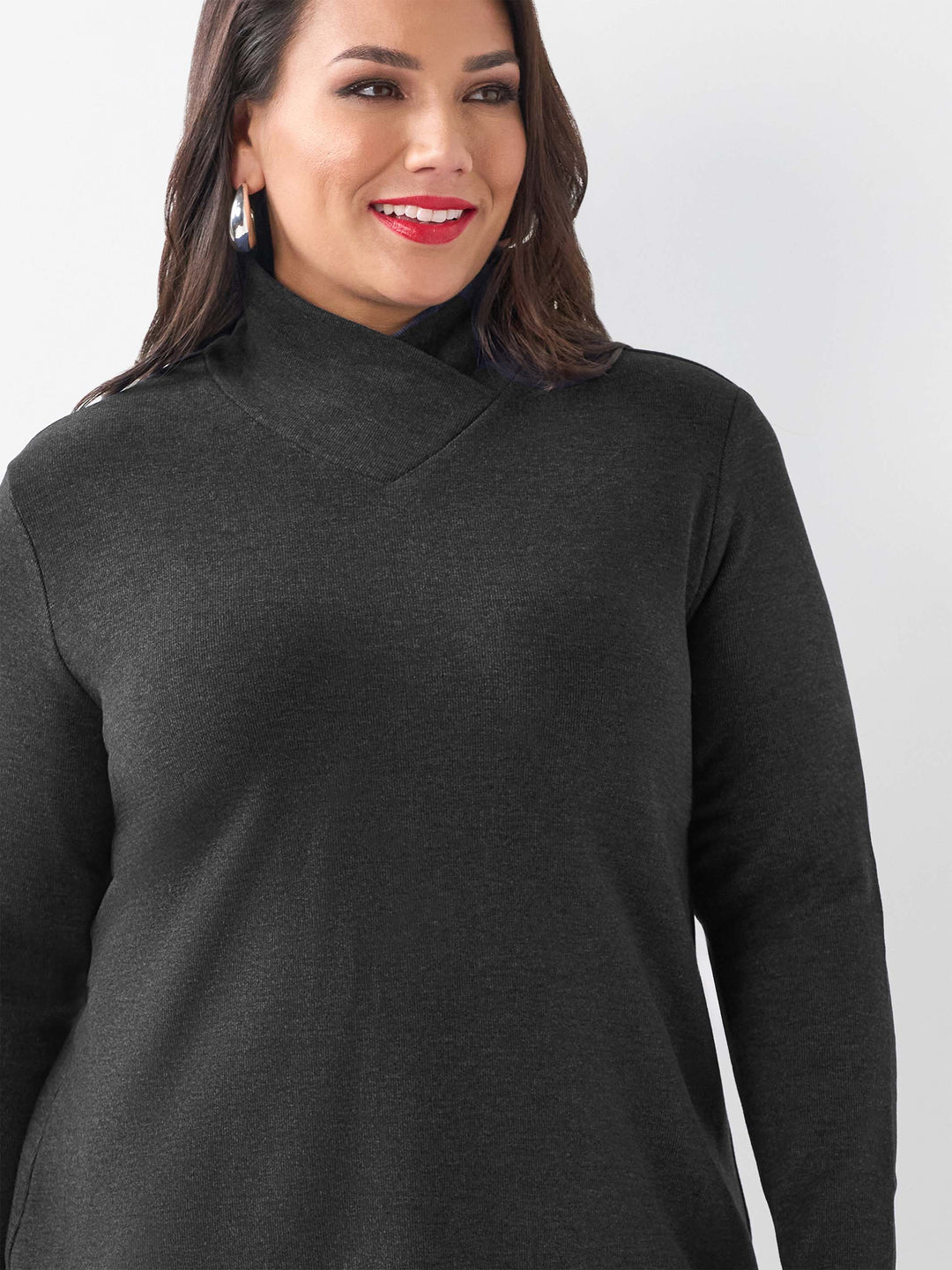 Warm Rib Cross Neck Knit Top - Black