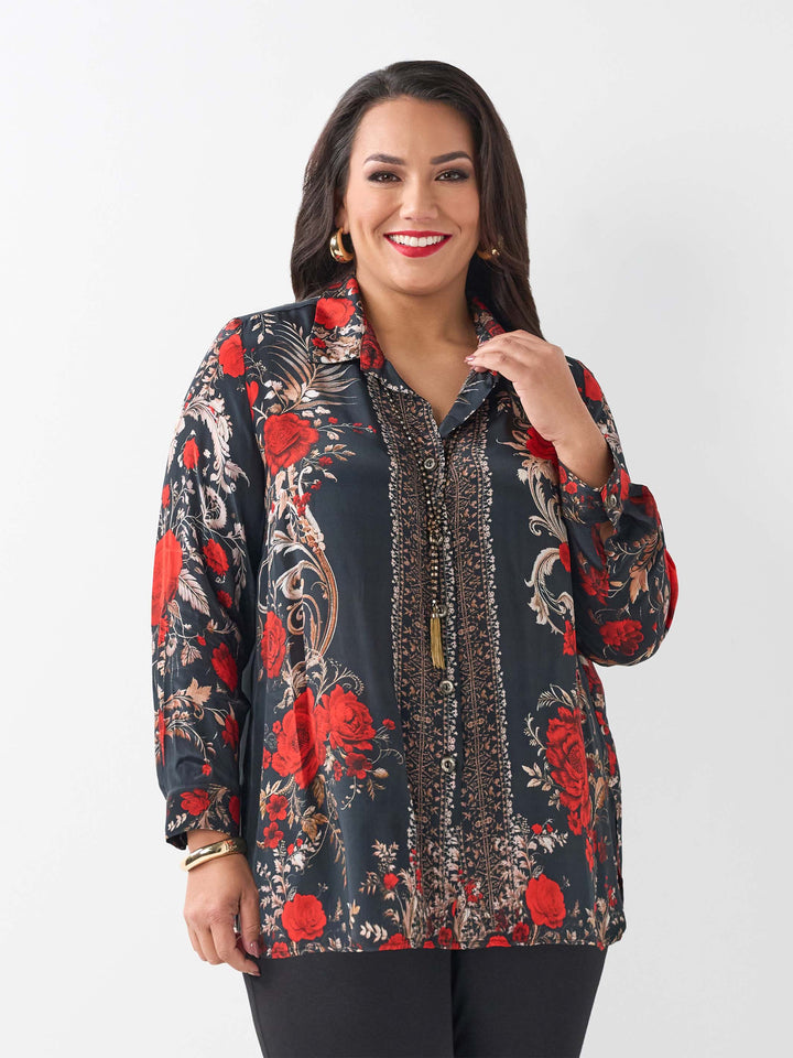 Collared Printed Shirt - Mystic Roses