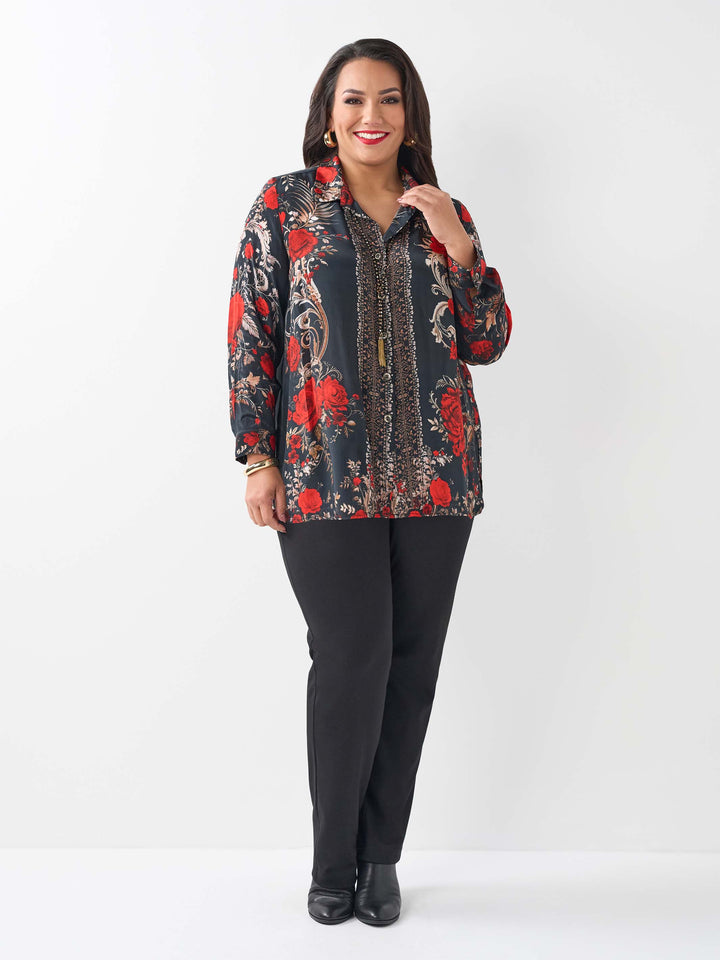 Collared Printed Shirt - Mystic Roses