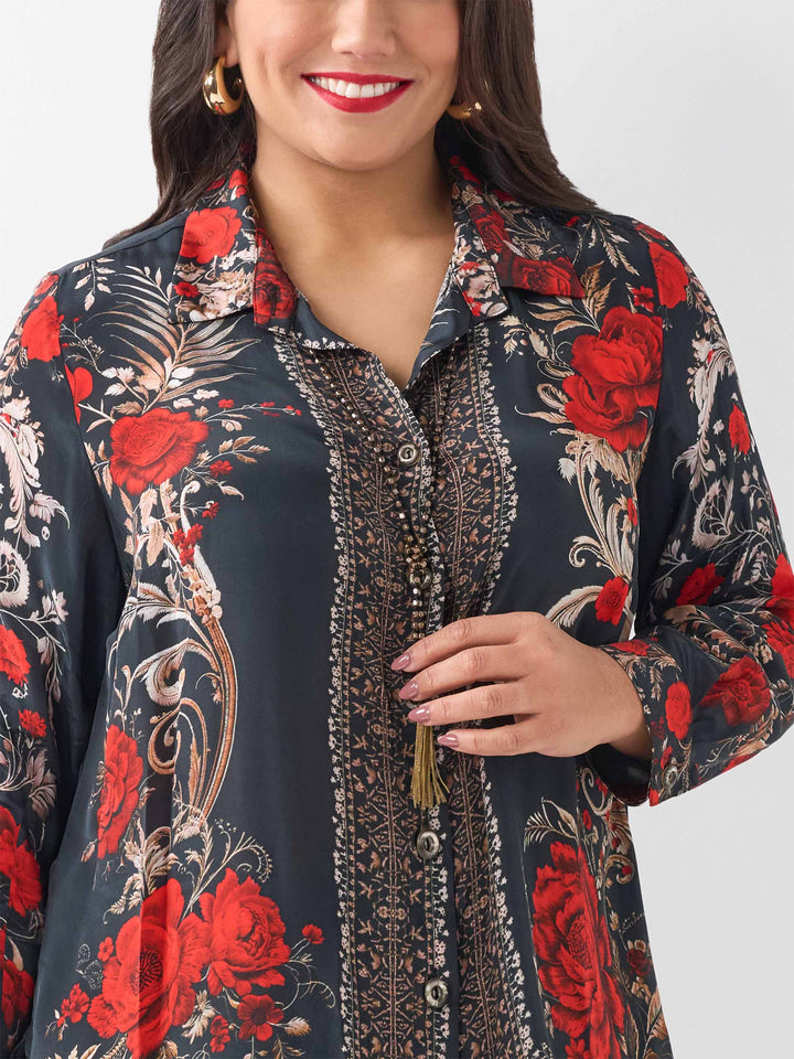Collared Printed Shirt - Mystic Roses