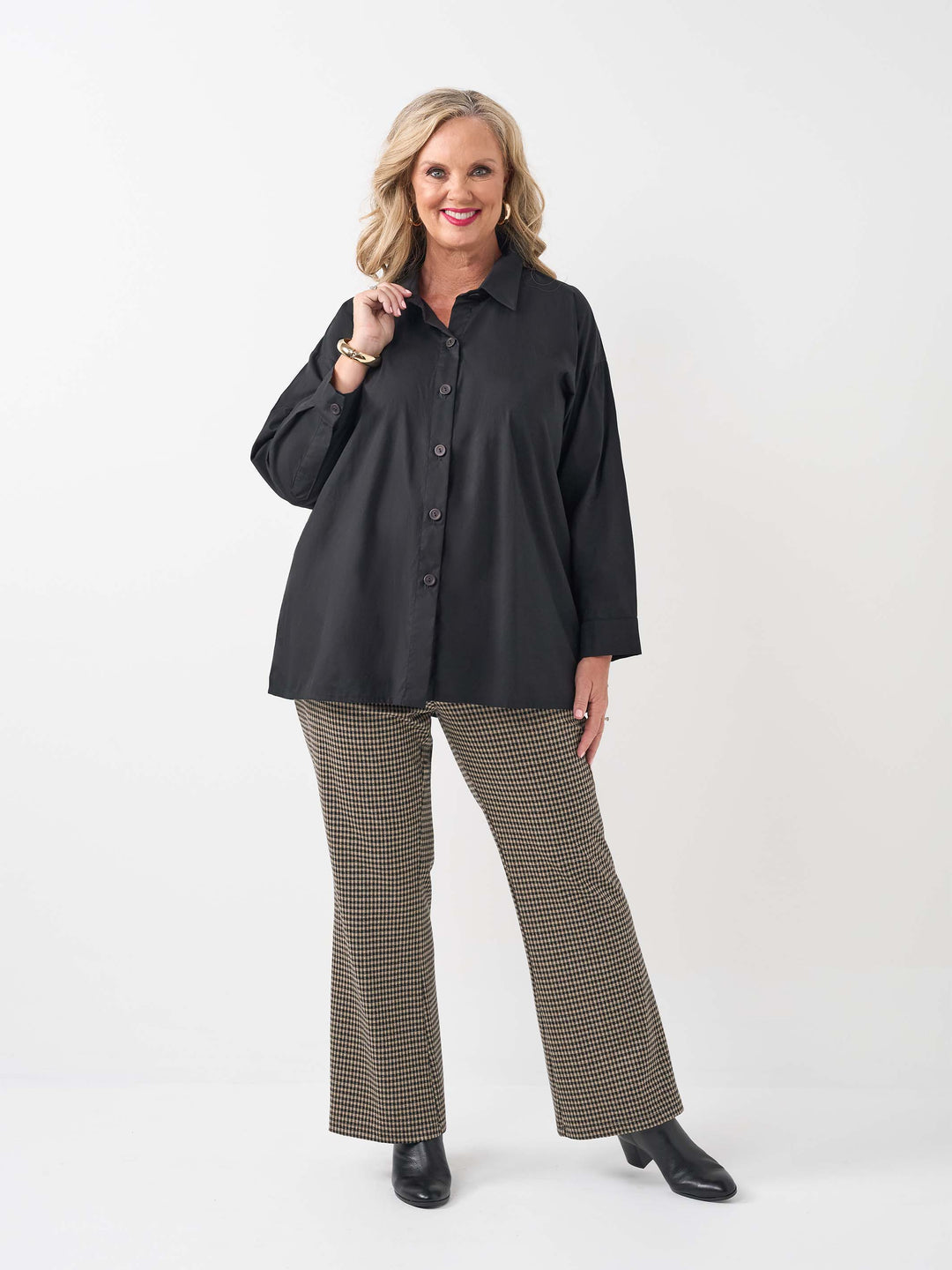 Collared Plain Cotton Shirt - Black