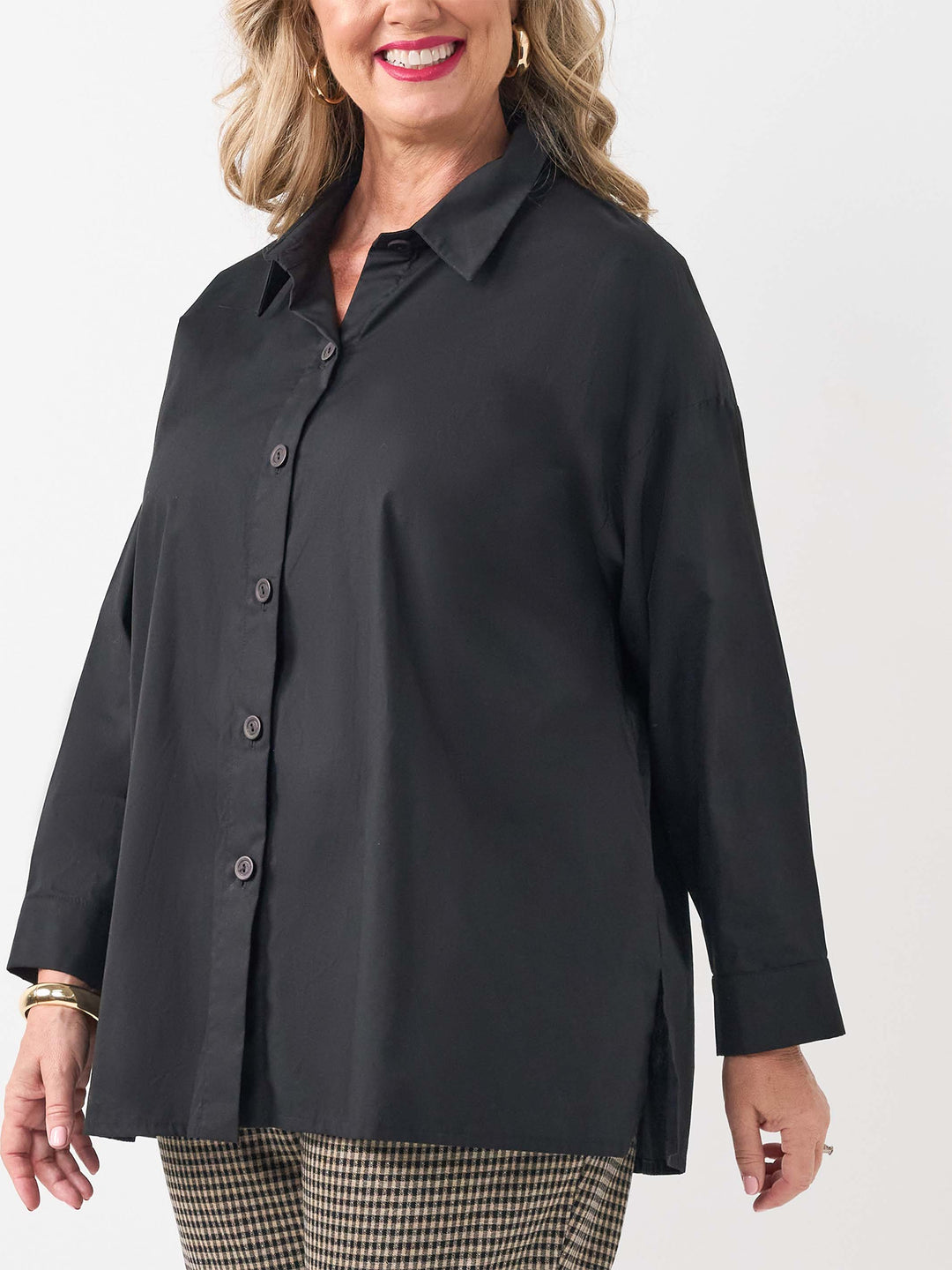 Collared Plain Cotton Shirt - Black