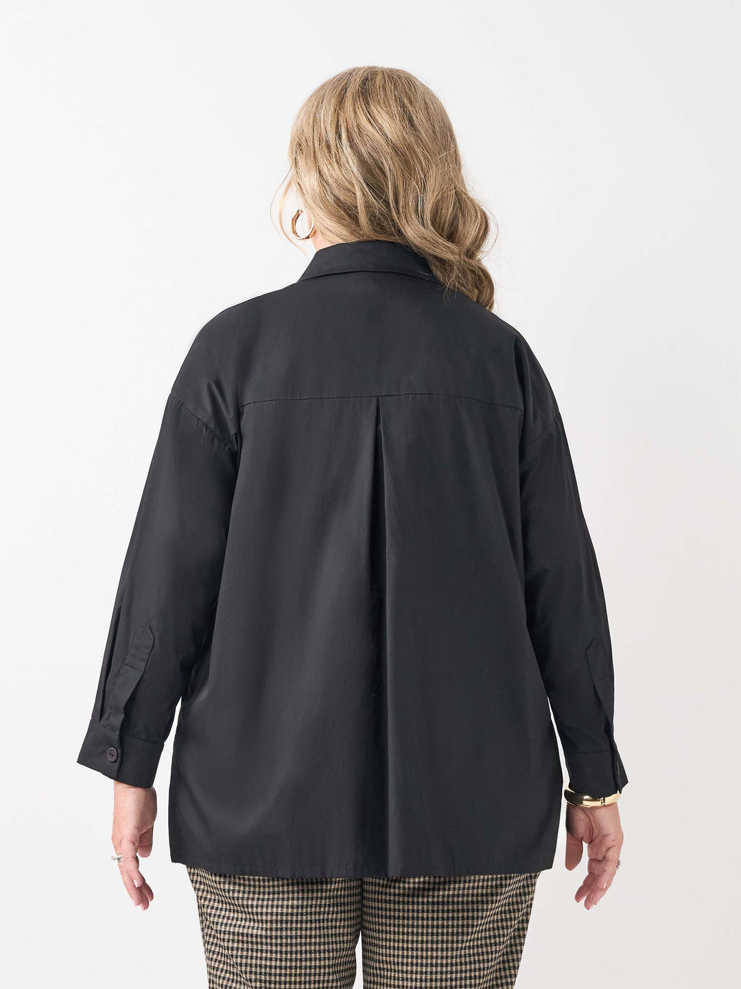 Collared Plain Cotton Shirt - Black