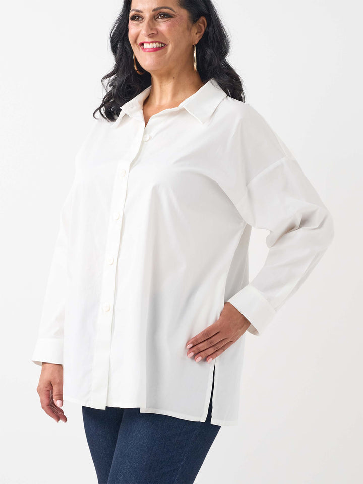 Collared Plain Cotton Shirt - White