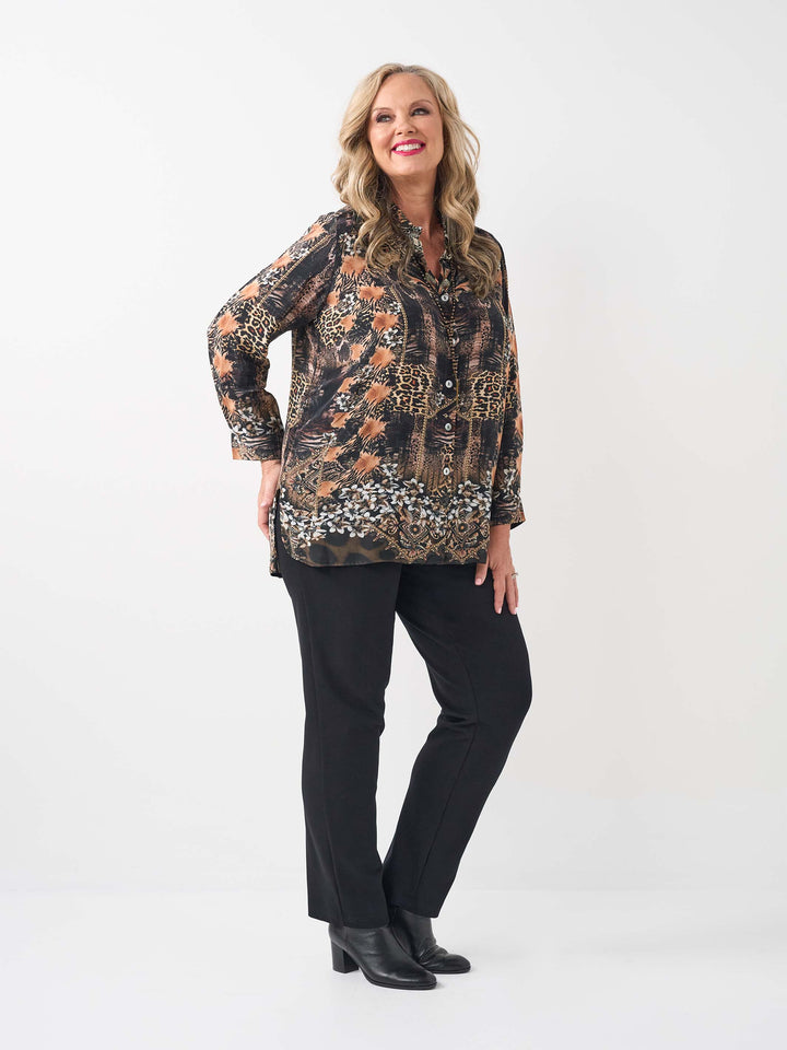 Collared Printed Shirt - Animal Art