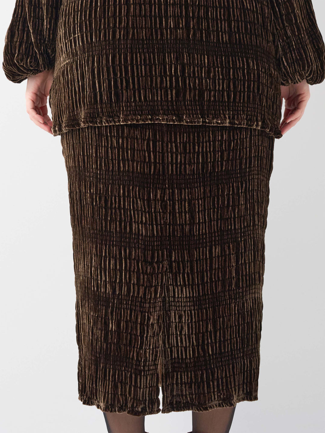 Ruched Velvet Skirt - Coffee