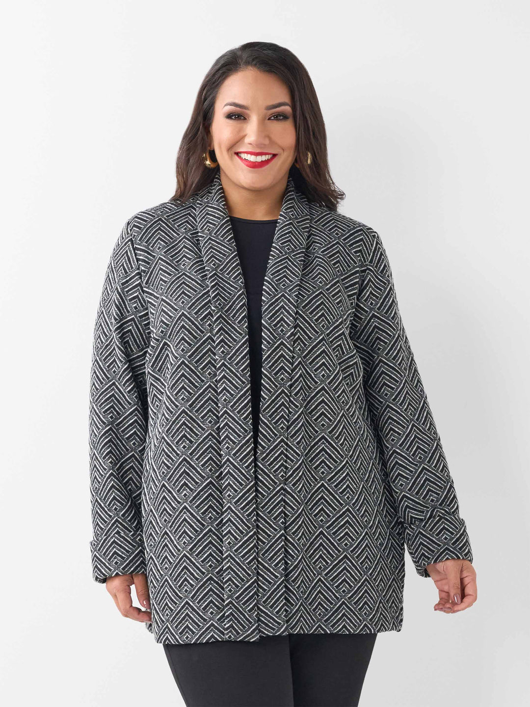 Chevron Loose Jacket - Black/White
