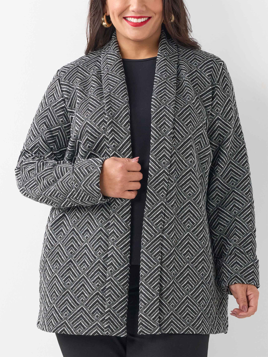 Chevron Loose Jacket - Black/White