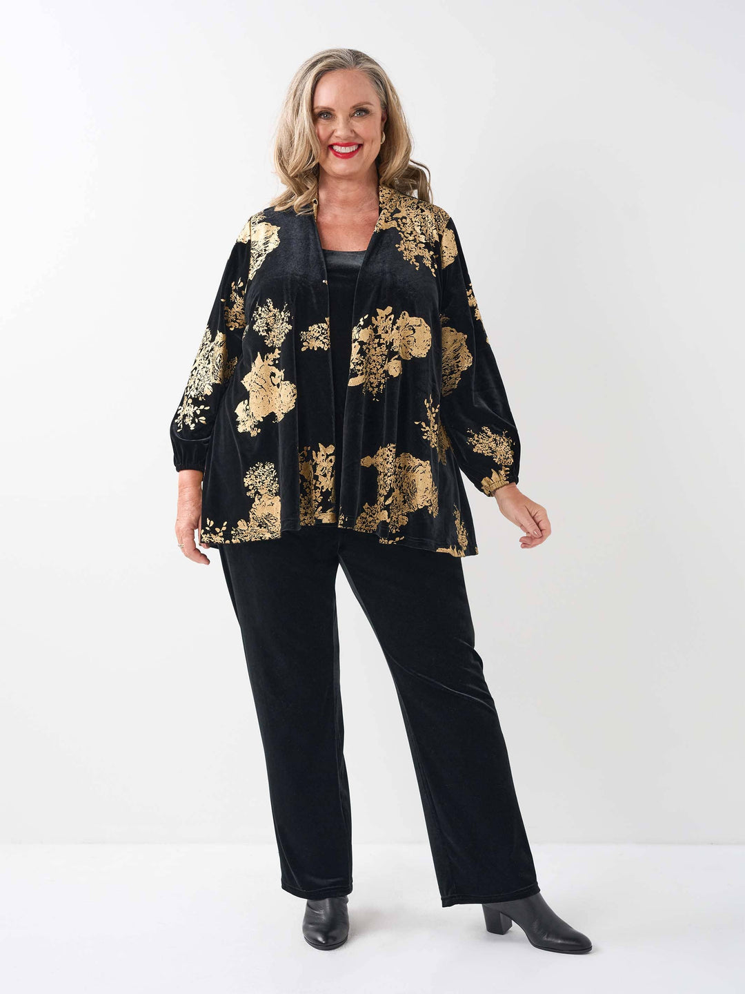 Waterfall Front Velvet Evening Jacket - Gold Leaf