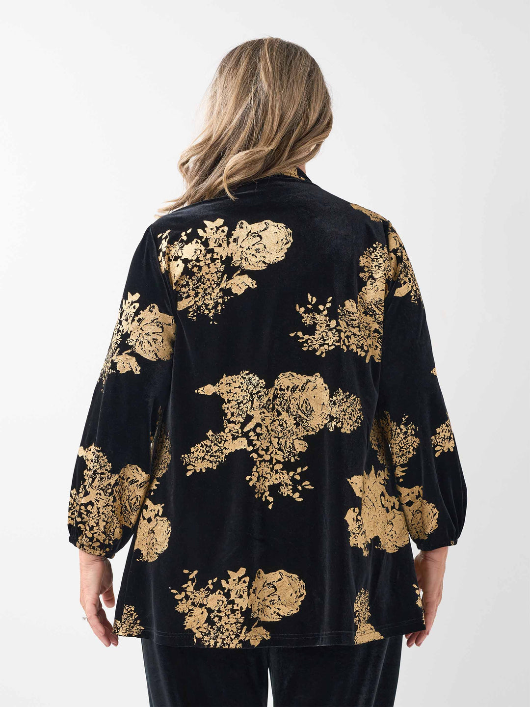 Waterfall Front Velvet Evening Jacket - Gold Leaf