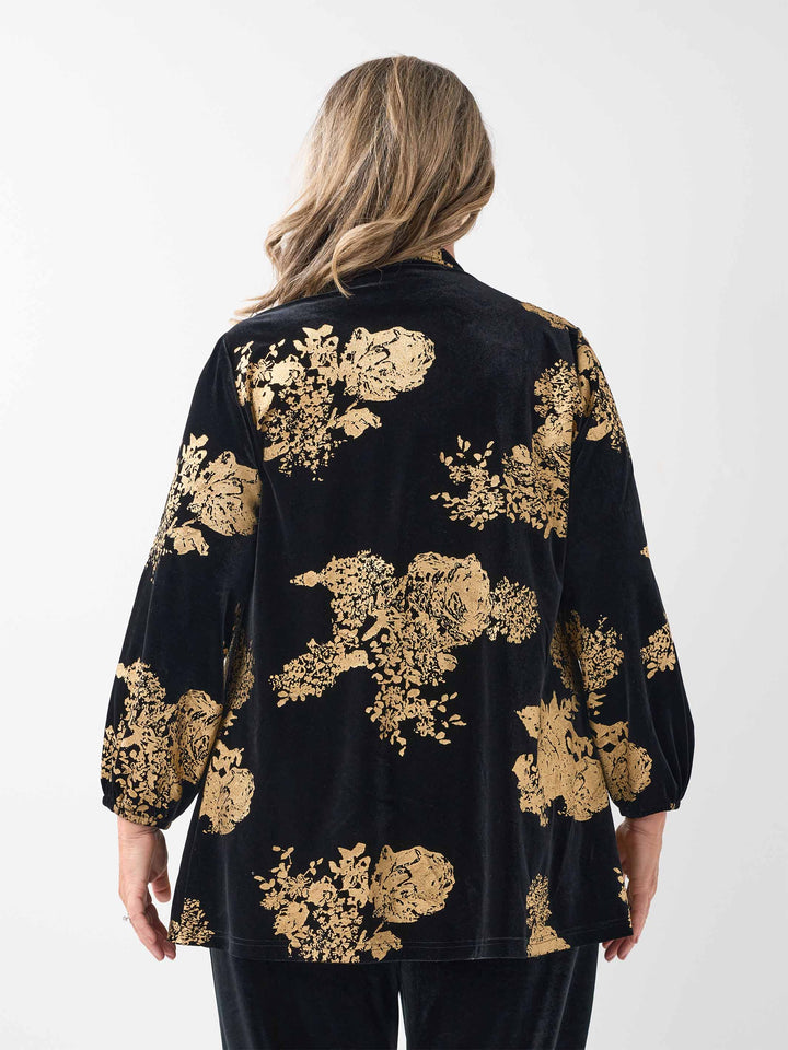Waterfall Front Velvet Evening Jacket - Gold Leaf