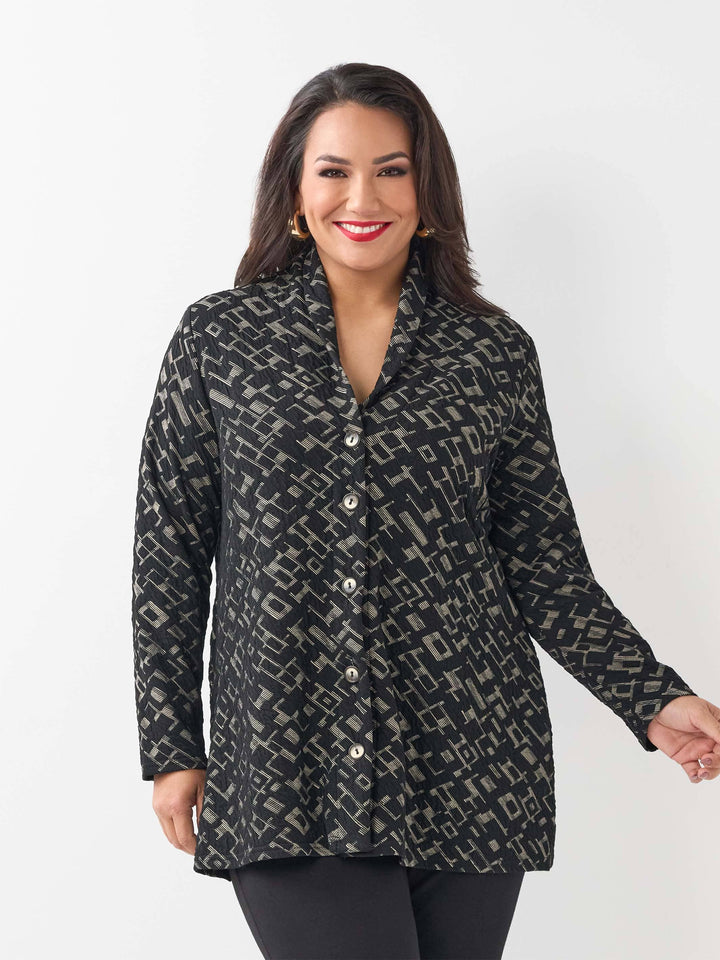 High Neck Cardigan - Geometric