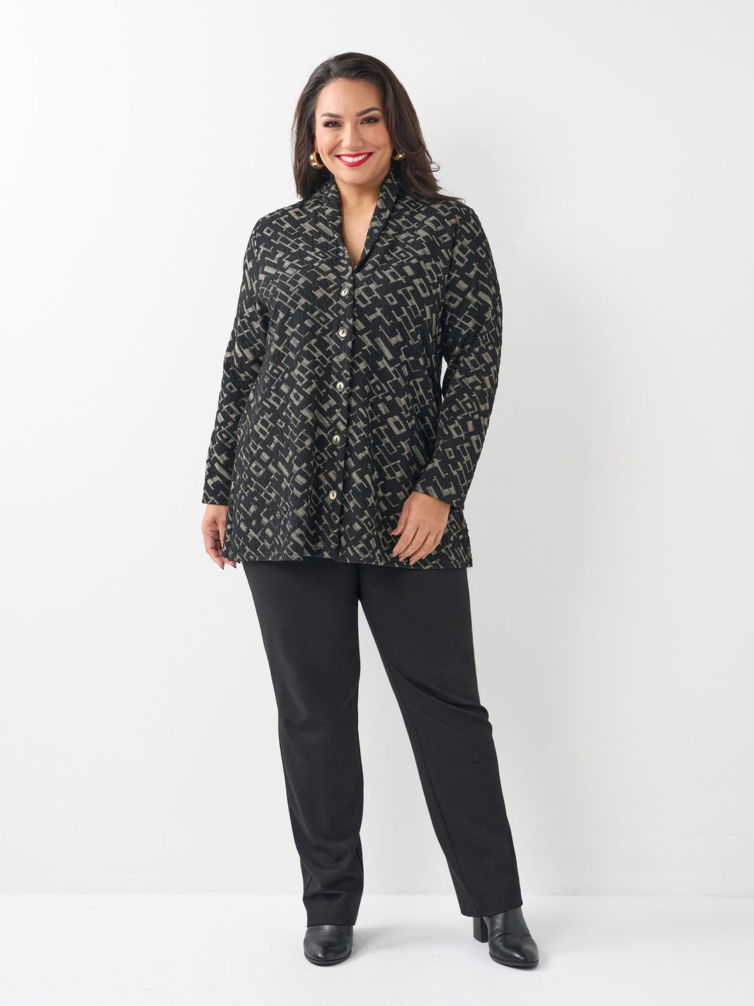 High Neck Cardigan - Geometric