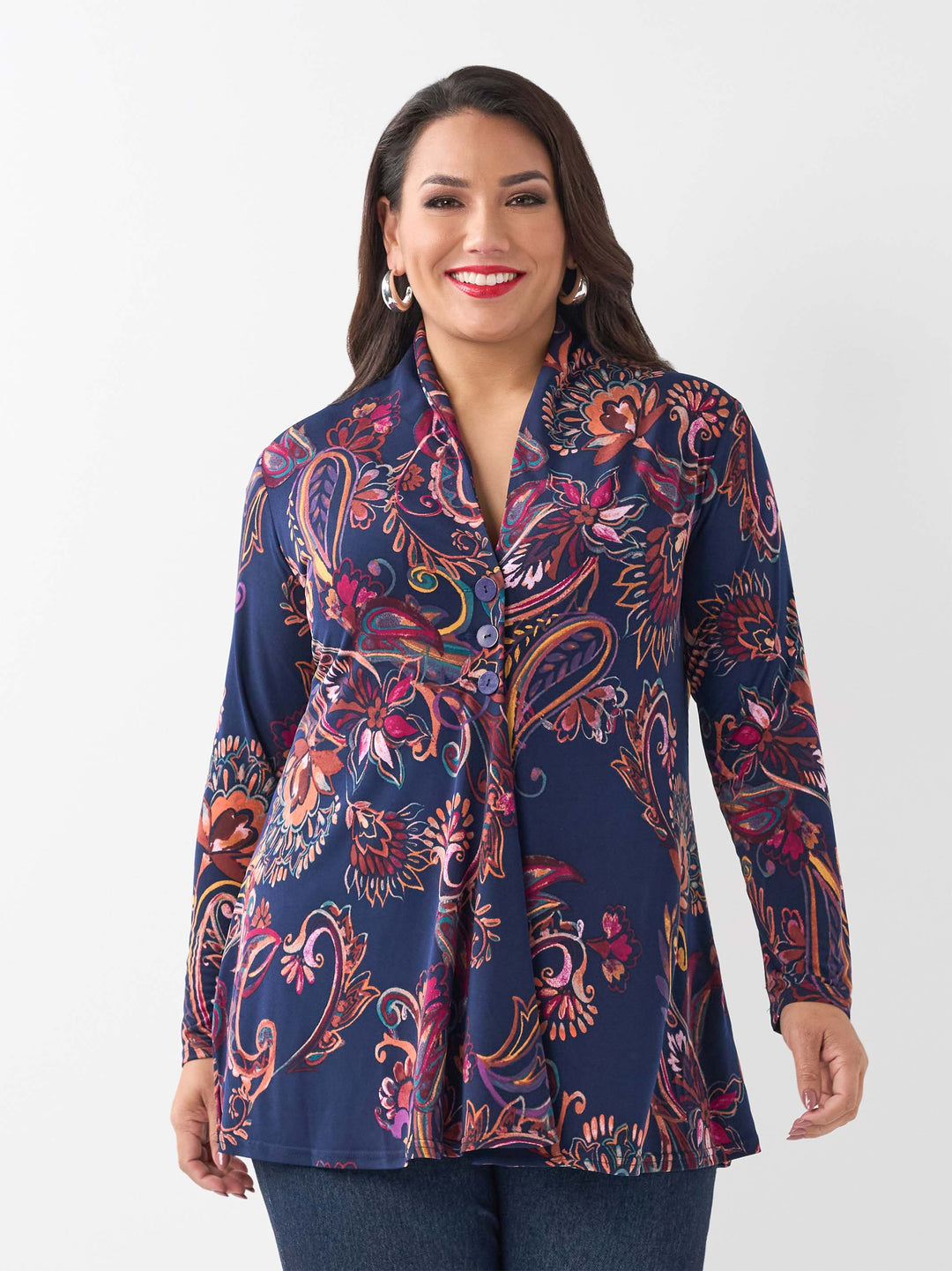 V-Neck 3 Button Swing Jersey Cardigan - Classic Fleur