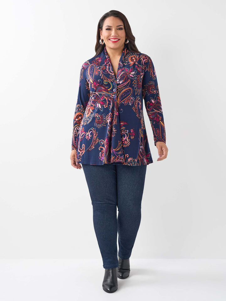 V-Neck 3 Button Swing Jersey Cardigan - Classic Fleur