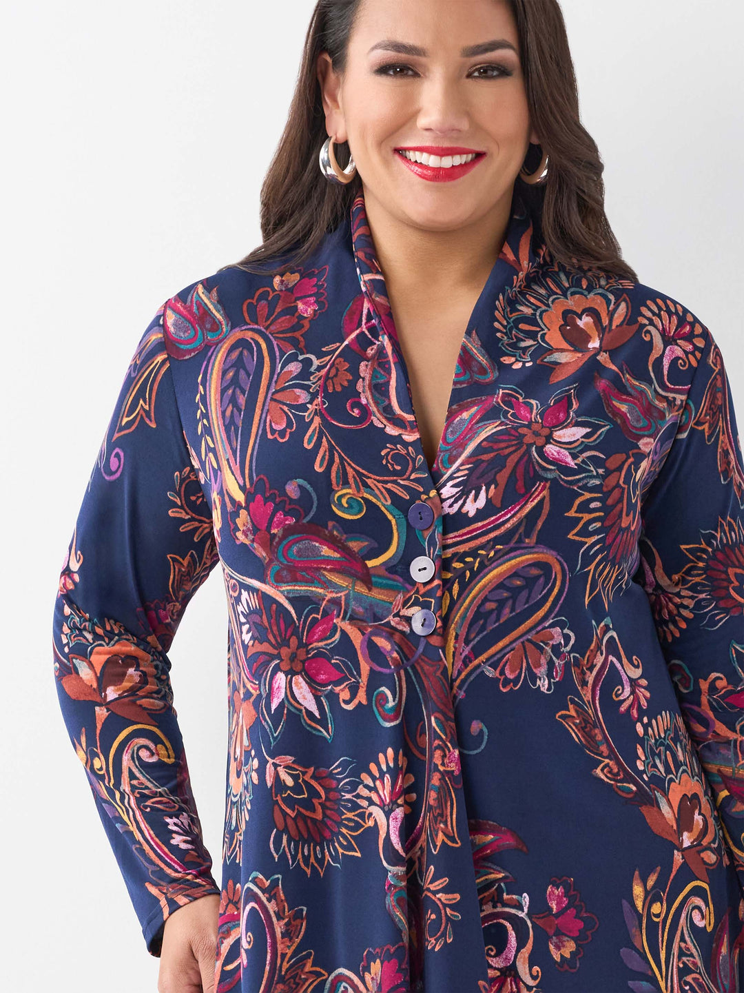 V-Neck 3 Button Swing Jersey Cardigan - Classic Fleur