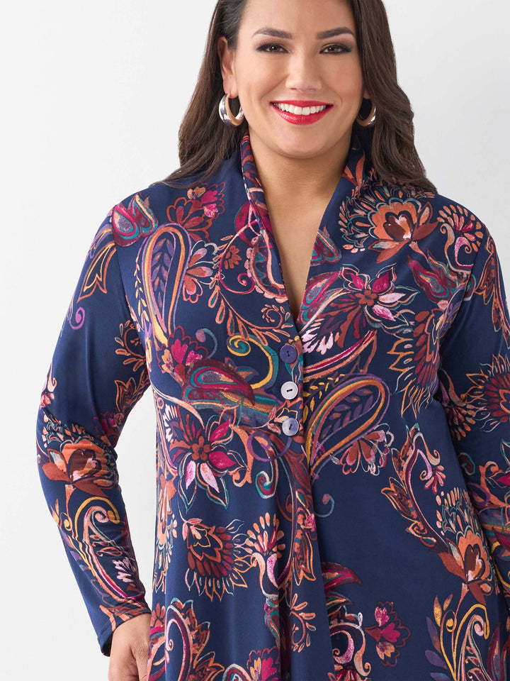 V-Neck 3 Button Swing Jersey Cardigan - Classic Fleur