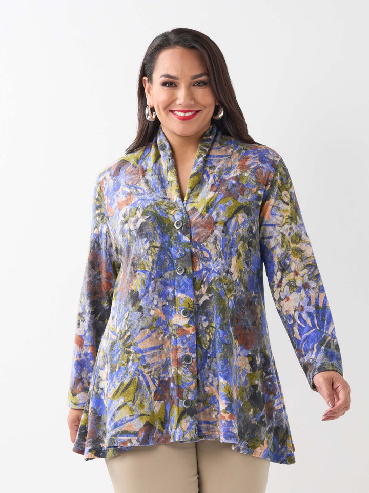 High Neck Cardigan - Autumn Array