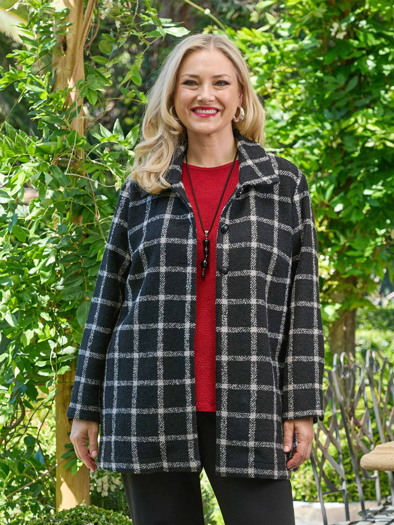 Square Check Wool Coat - Black Check – Swish Fashion