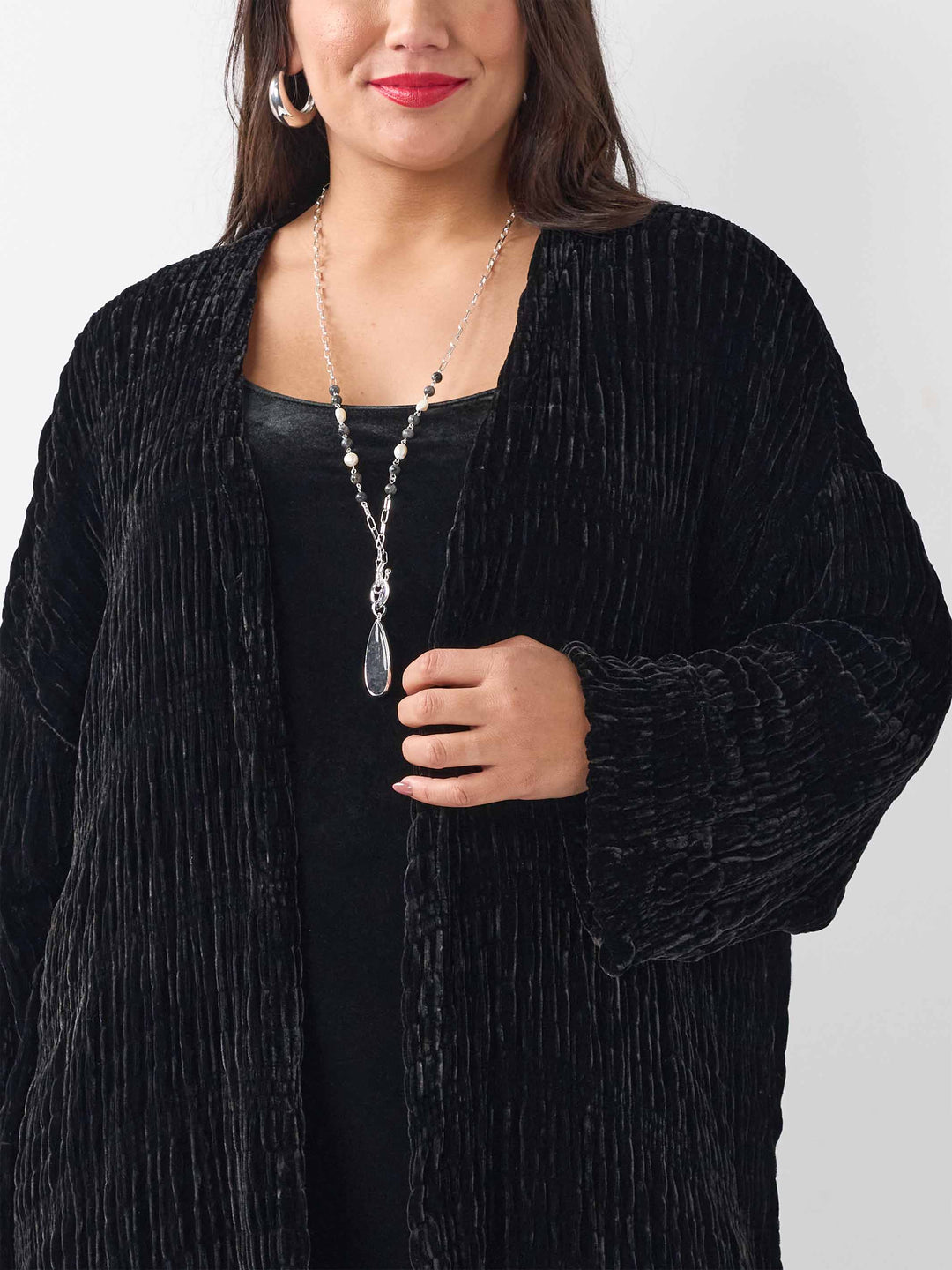 Ruched Velvet Jacket - Black