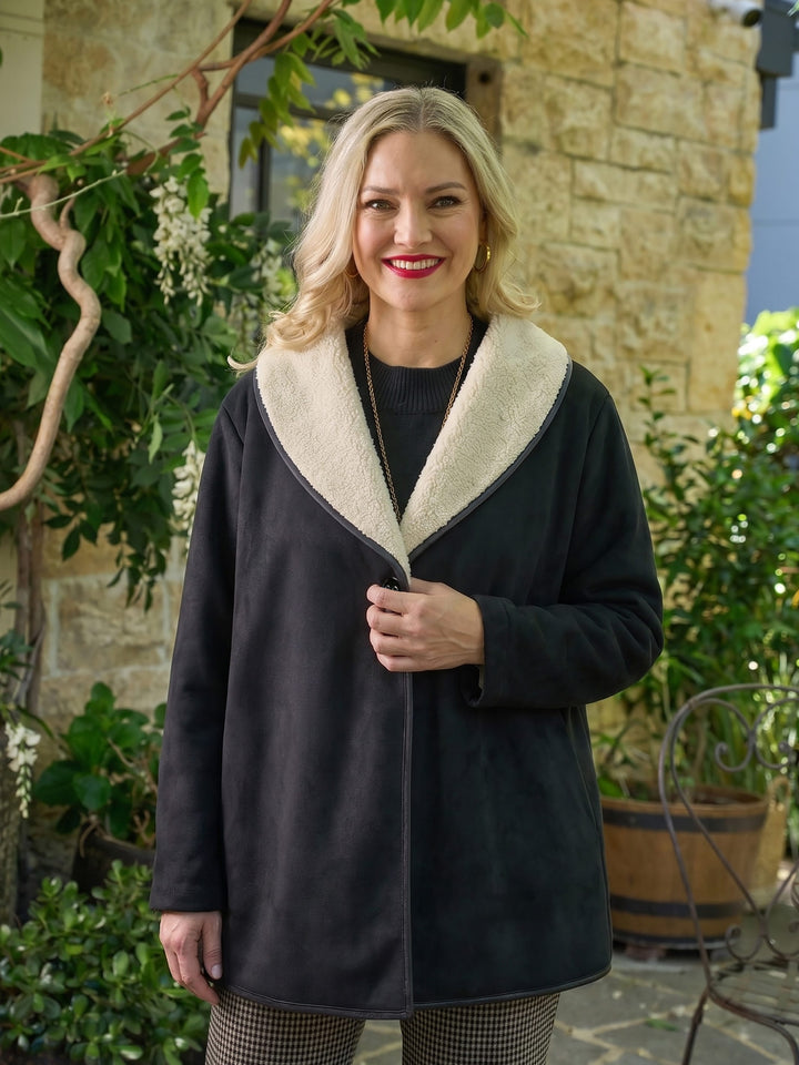 Suede Furry Lined Jacket - Black