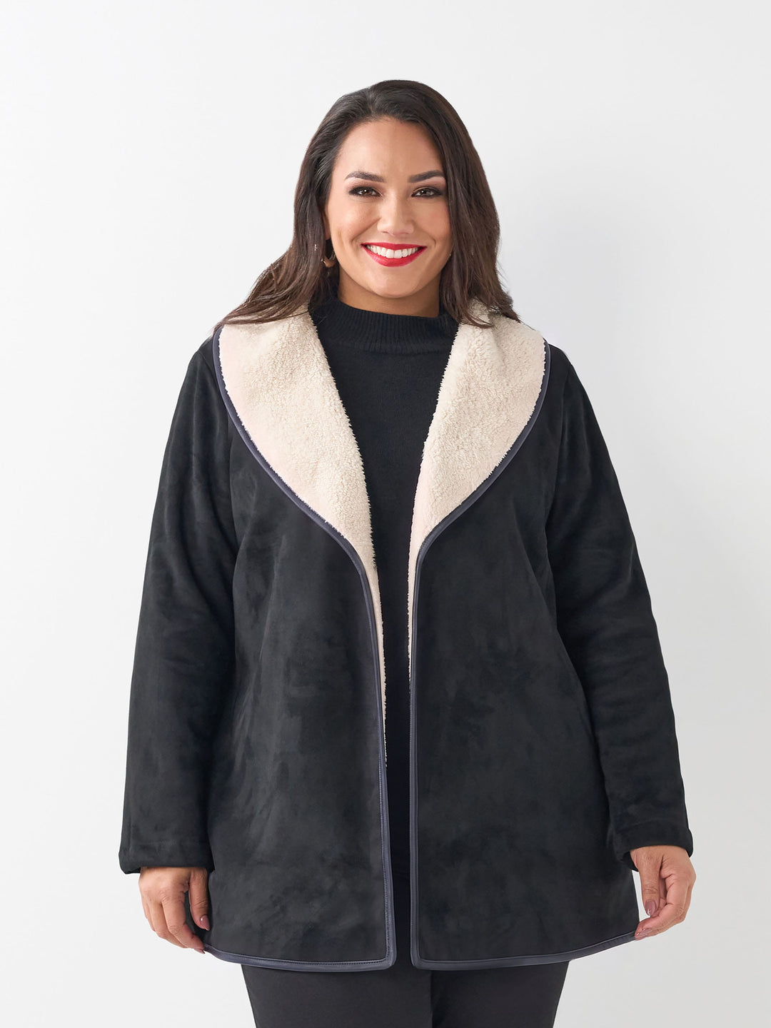 Suede Furry Lined Jacket - Black
