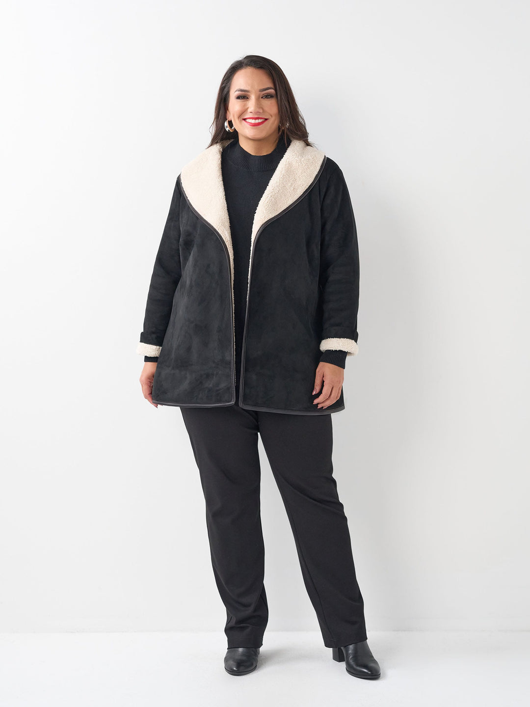 Suede Furry Lined Jacket - Black
