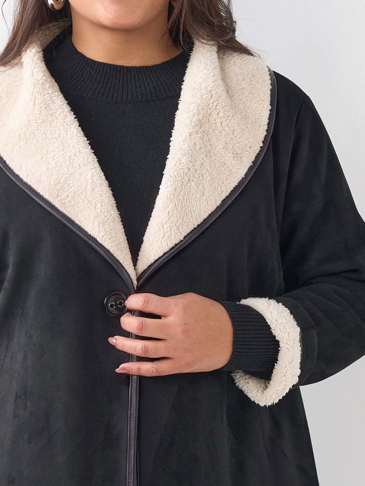 Suede Furry Lined Jacket - Black