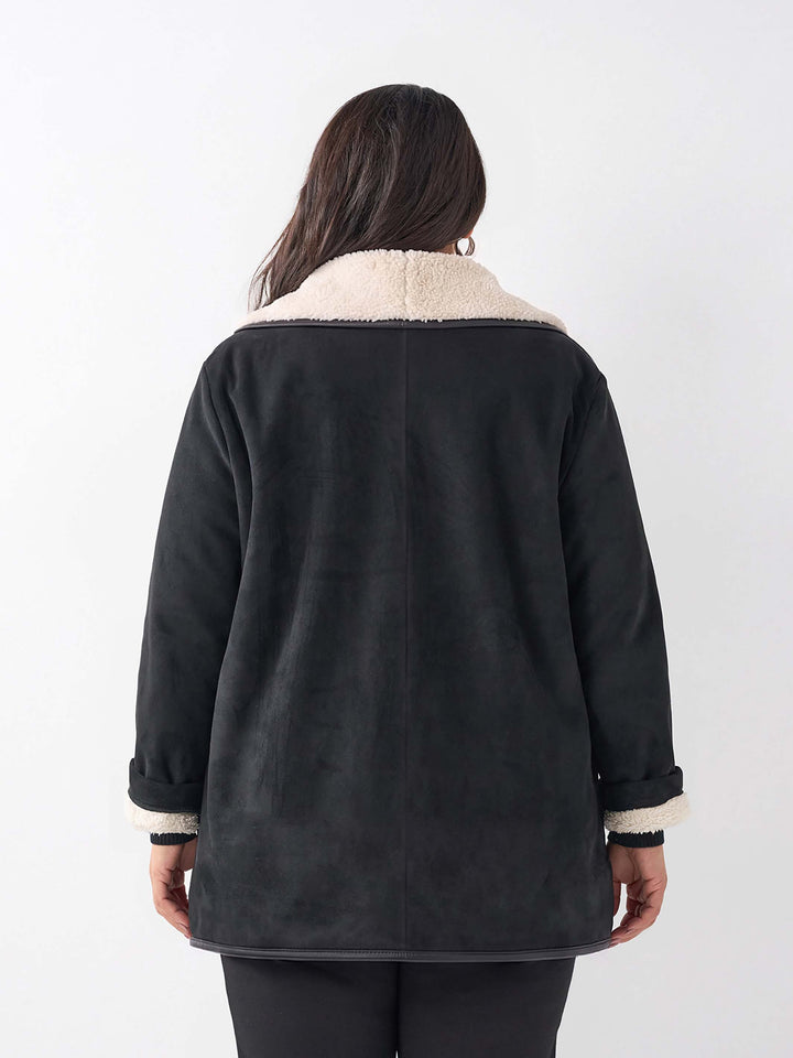 Suede Furry Lined Jacket - Black